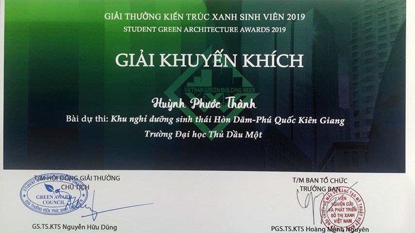 SV Huỳnh Phước Thành đạt giải Cuộc thi “Kiến trúc xanh sinh viên”