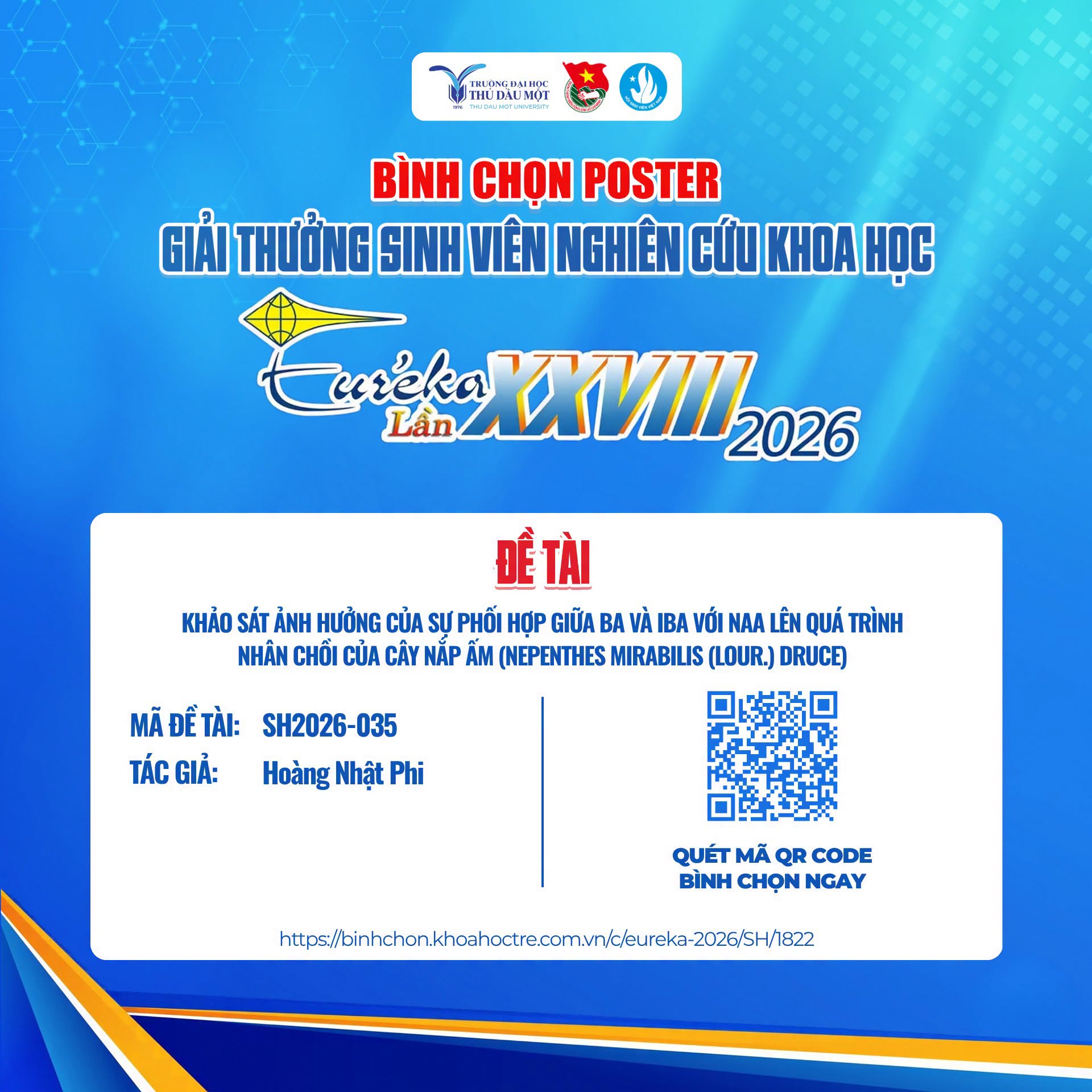 Bình chọn đề tài của sinh viên TDMU tham gia Giải thưởng Sinh viên Nghiên cứu khoa học – EURÉKA lần thứ 28 năm 2026